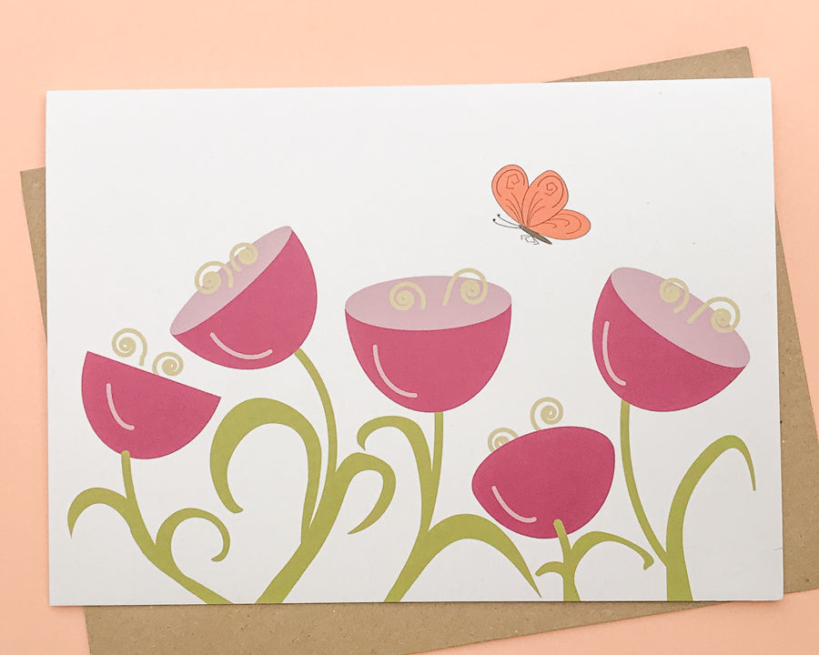 illustrated tulips and butterfly Greeting Card image